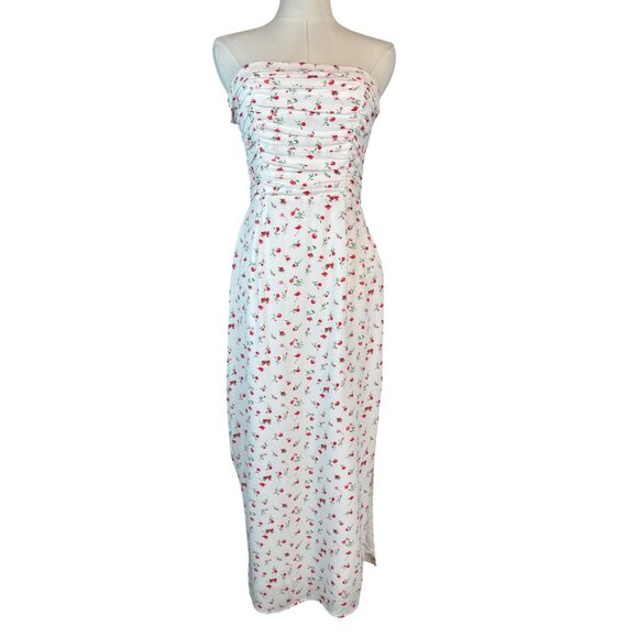 NWT WAYF Size Small Strapless Floral Midi Dress Smocked Back & Ruched Bustline - Picture 2 of 16